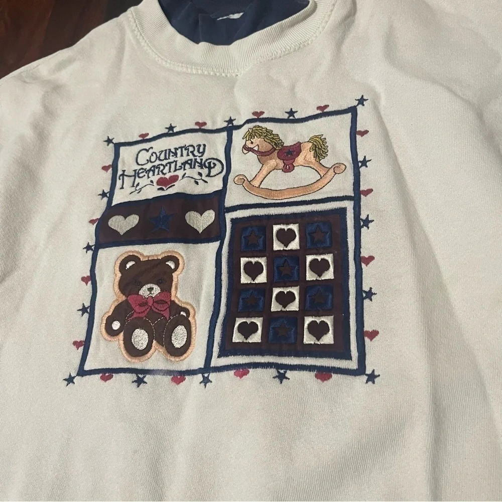 Pleasant Shade Double Collar Granny Crewneck Pullover Country Heartland Large